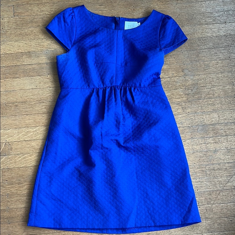 Blue Anthropologie Dress, flattering waistline, textured fabric, pockets! - Picture 1 of 9